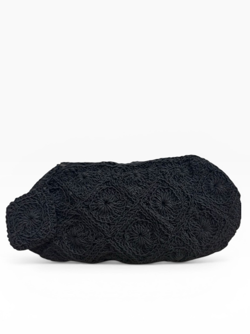 Black Crochet Macrame Clutch Zipper Pouch Boho Evening Bag